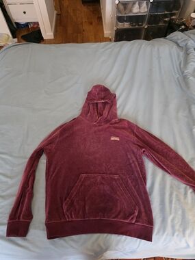 adidas Men's Velour Hoodie in Burgundy